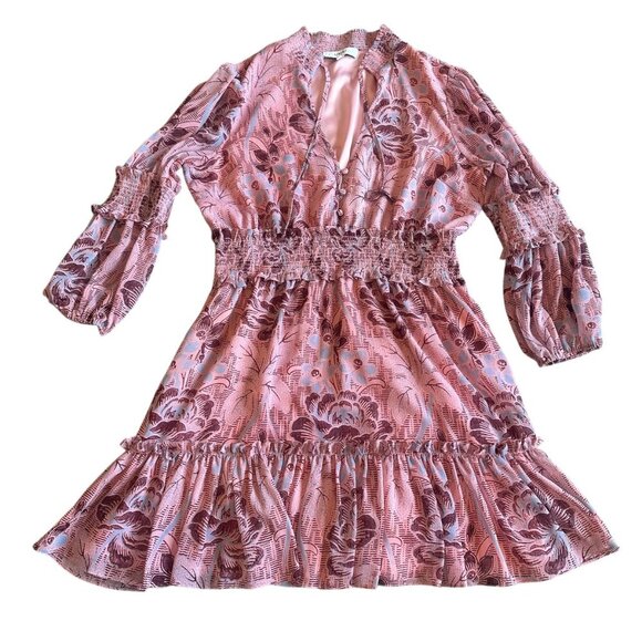 Likely Rowe Floral Rose Print Ruffle Mini Dress Smocked Waist Size 8 Women's - Picture 2 of 14